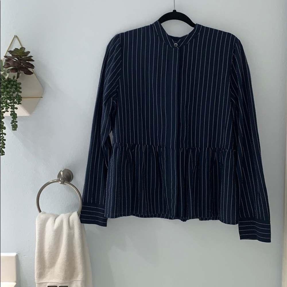 Navy blue Striped Button Down Top